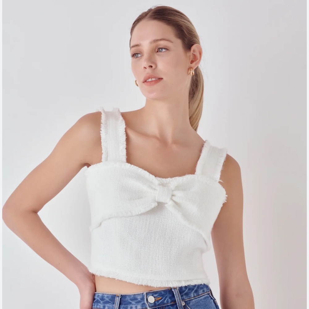Tweed White Top with Bow by Endless Rose NWT